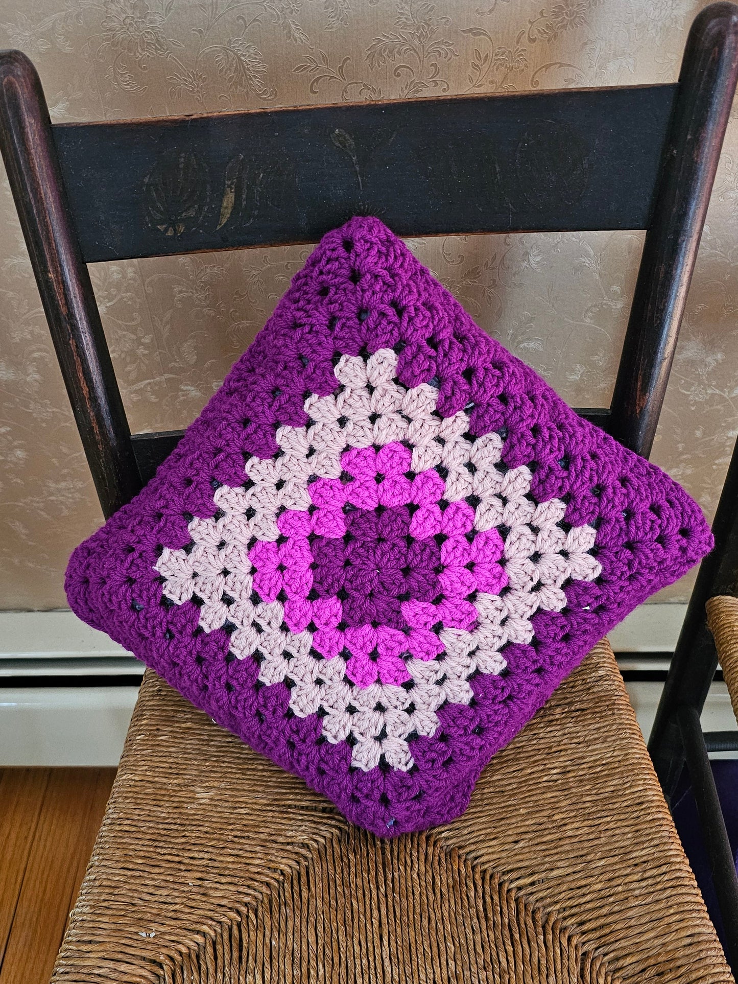 Small Crochet Pillow In Creams and Purples