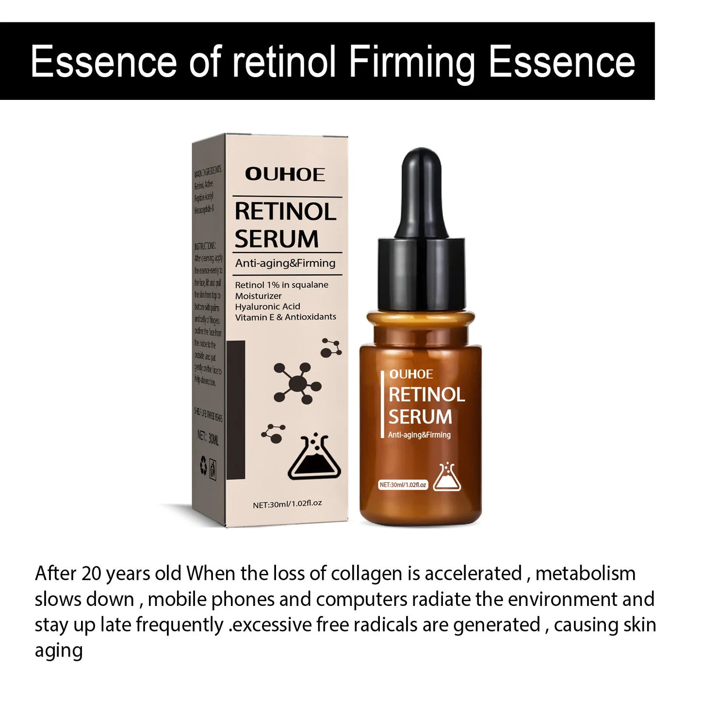 Retinol Anti Wrinkle Serum Lifting Fade Fine Line Anti Aging Improve Crow's Feet Firming Tighten Brighten Moisturizing Essence