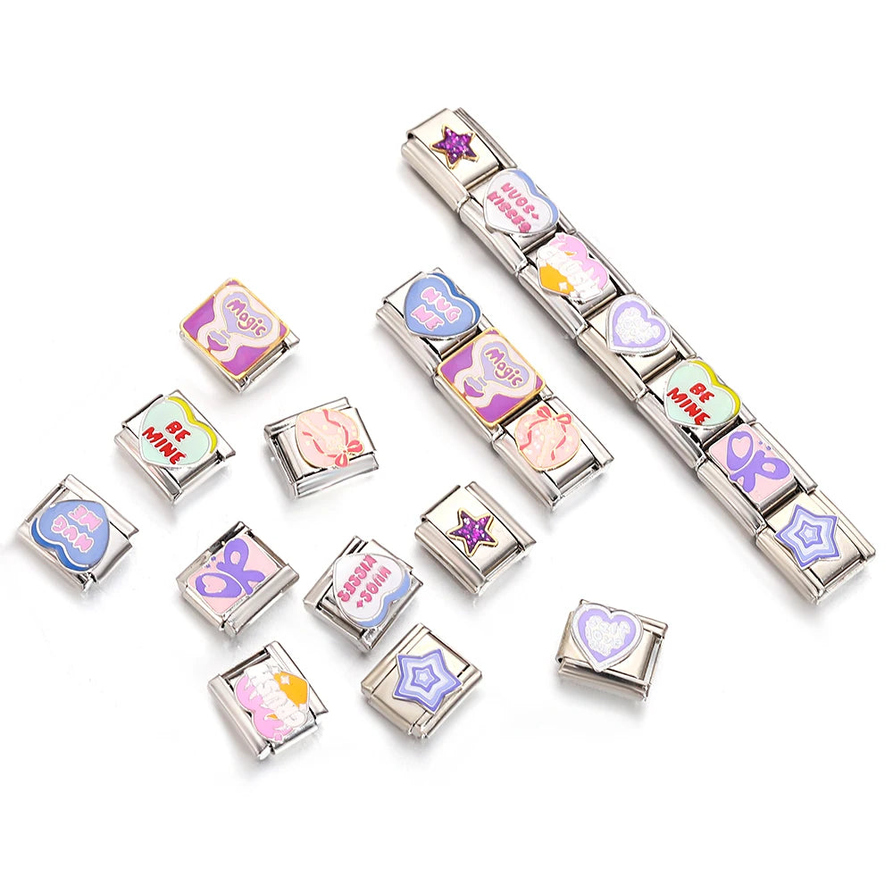 Italian Charm Stainless Steel Bracelet 9mm Diy Blue Ocean Series /Purple Color Series