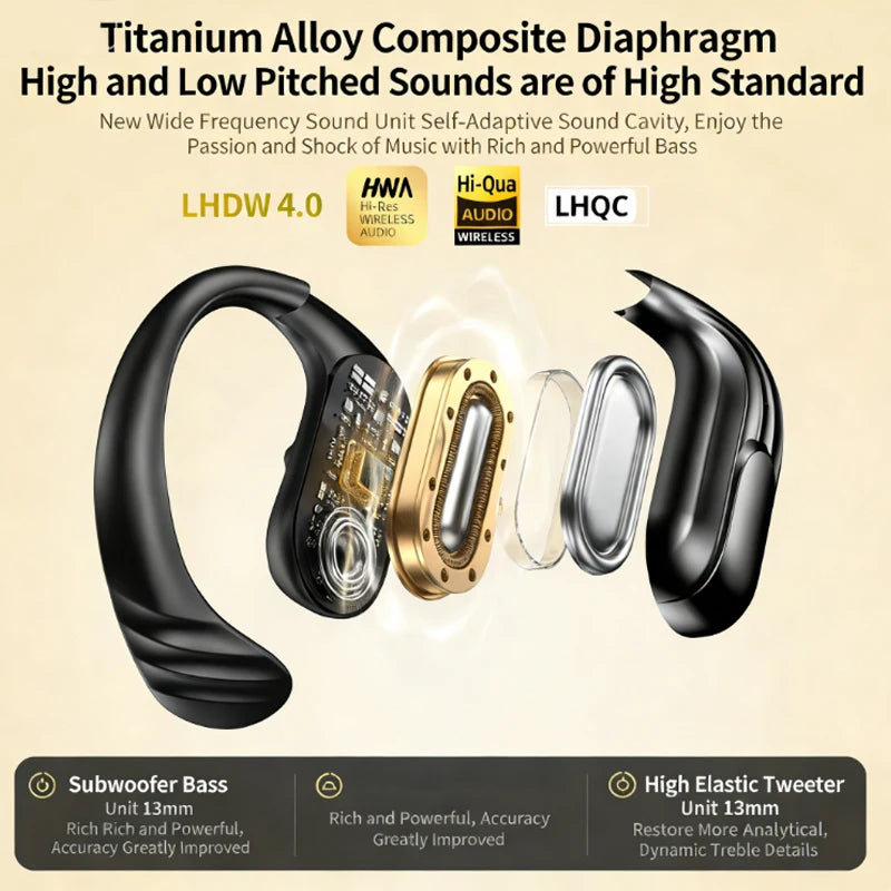 Lenovo Wireless Headphones Q13 Bluetooth 5.3 Earphones True with Mic Button Control Noise Reduction Earhooks Waterproof Headset