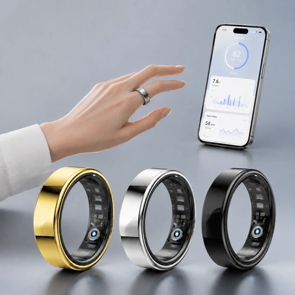 Smart Ring Heart Rate Blood Pressure Sleep Monitoring Motion Tracking Waterproof Men Women Smart Ring For Android Holiday Gift