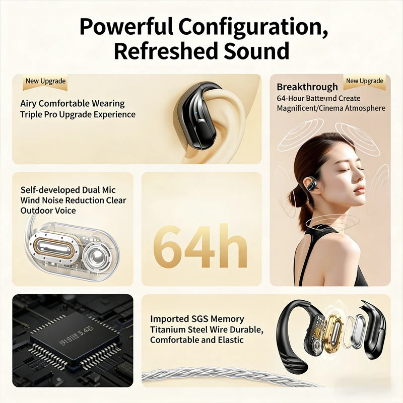 Lenovo Wireless Headphones Q13 Bluetooth 5.3 Earphones True with Mic Button Control Noise Reduction Earhooks Waterproof Headset