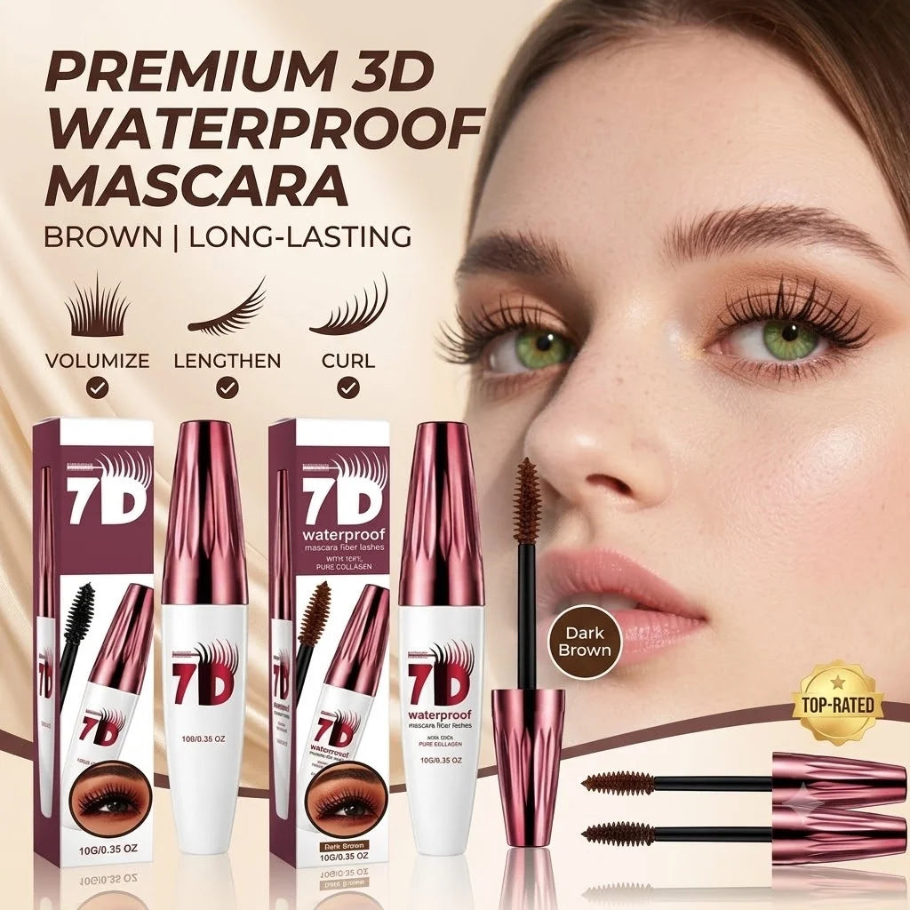 7D Volume Mascara 5ml Waterproof Smudge Proof Dark Brown Black Long Lasting Sweatproof Eye Makeup Clump Free Maskara