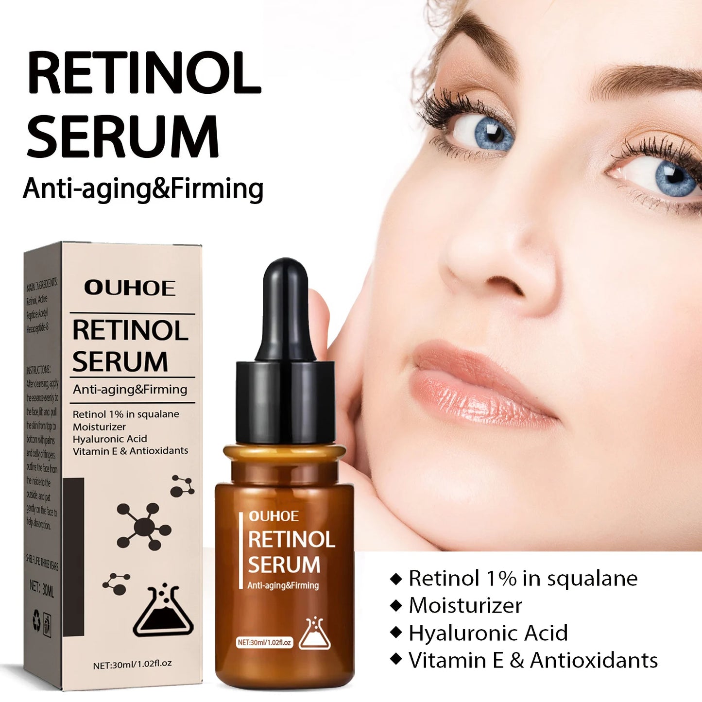 Retinol Anti Wrinkle Serum Lifting Fade Fine Line Anti Aging Improve Crow's Feet Firming Tighten Brighten Moisturizing Essence